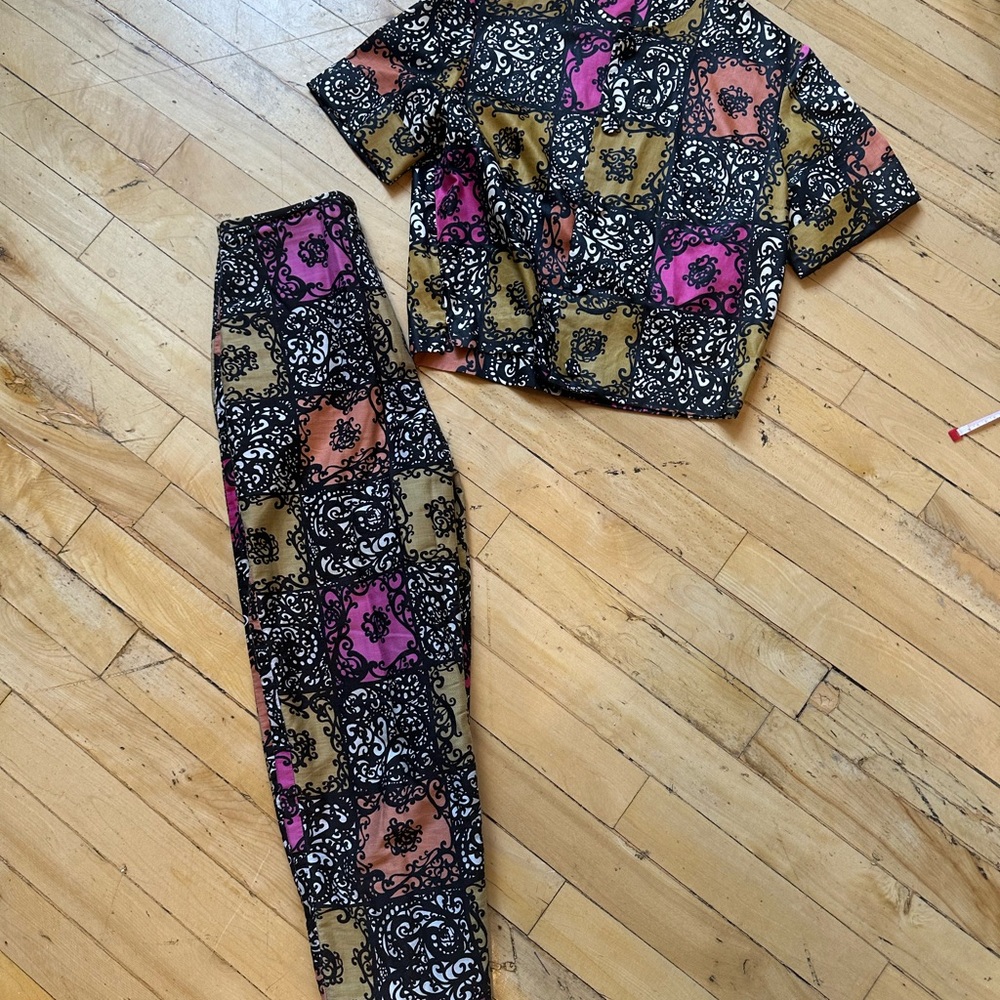 Vintage Pink, Black and Gray Patterned Two-Piece Set